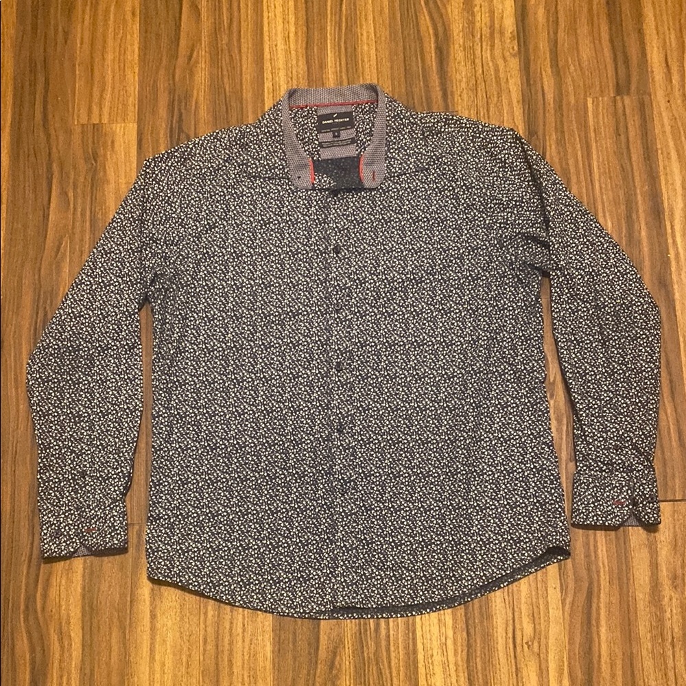 Men's Navy Micro-Print Button Dress Shirt